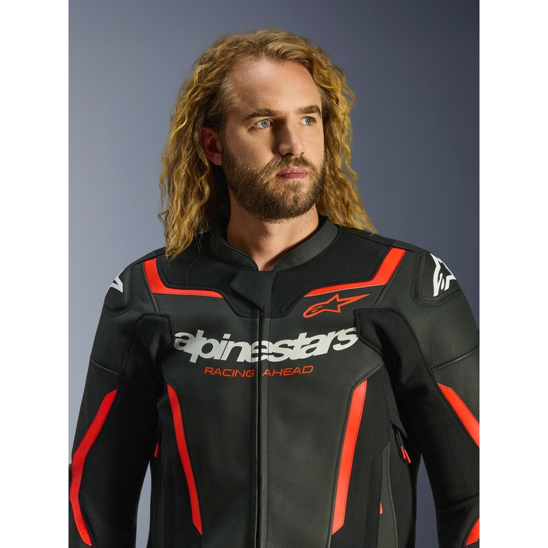 Δερμάτινο μπουφάν μοτοσικλέτας Alpinestars GP Force V2 μαύρο-φλουορ κόκκινο-λευκό