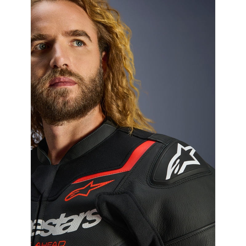 Δερμάτινο μπουφάν μοτοσικλέτας Alpinestars GP Force V2 μαύρο-φλουορ κόκκινο-λευκό
