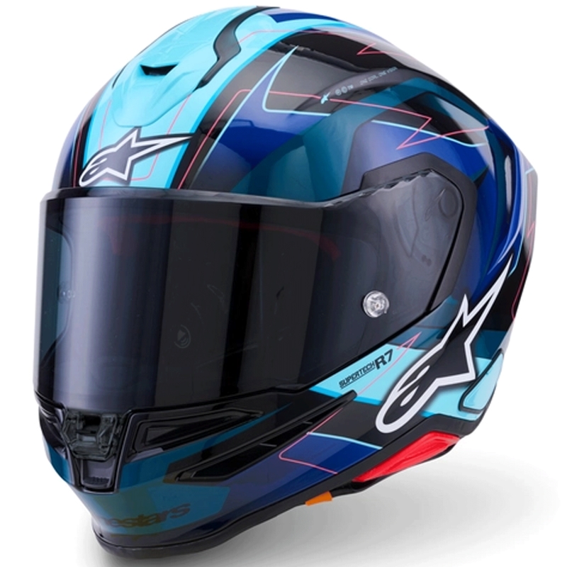 Κράνος μοτοσικλέτας Alpinestars S-R7 Kinetis full-face μαύρο-μπλε-φλουορ ροζ-λευκό