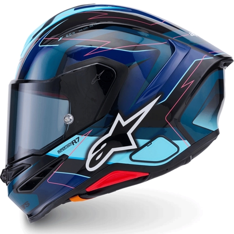 Κράνος μοτοσικλέτας Alpinestars S-R7 Kinetis full-face μαύρο-μπλε-φλουορ ροζ-λευκό