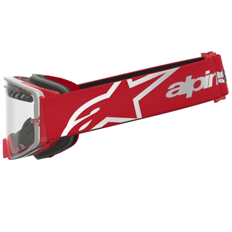 Γυαλιά motocross Alpinestars Supertech Dura Air Fluid σε κόκκινο-ασημί χρώμα με διάφανο πλεξιγκλάς