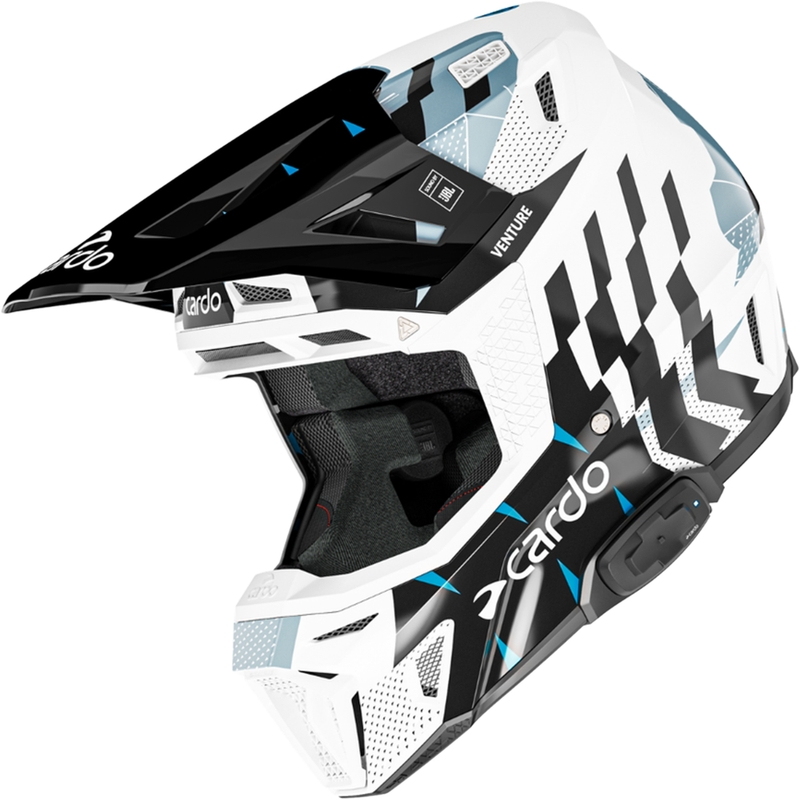 Κράνος Motocross με ενδοεπικοινωνία Cardo Venture λευκό-μαύρο-μπλε