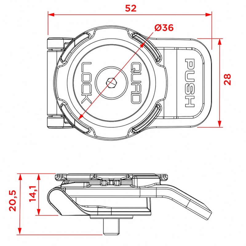 Βάση Κινητού Τηλεφώνου Quad Lock® 360 με Κοντό Μοχλό, Μαύρη