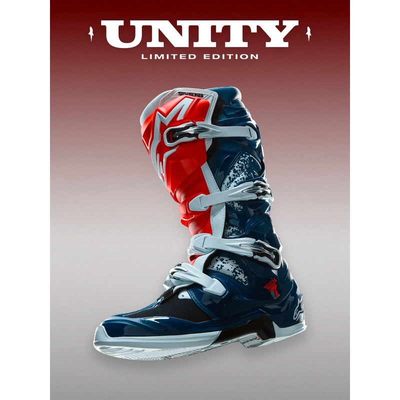 Μπότες motocross Alpinestars TECH 7 UNITY κόκκινο-λευκό-μπλε
