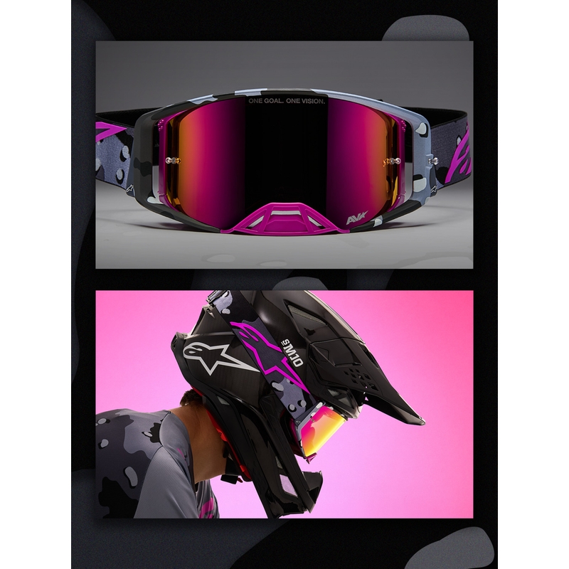 Γυαλιά motocross Alpinestars Supertech Lone μωβ παραλλαγής με ροζ πλεξιγκλάς καθρέφτη