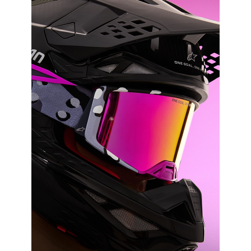 Γυαλιά motocross Alpinestars Supertech Lone μωβ παραλλαγής με ροζ πλεξιγκλάς καθρέφτη