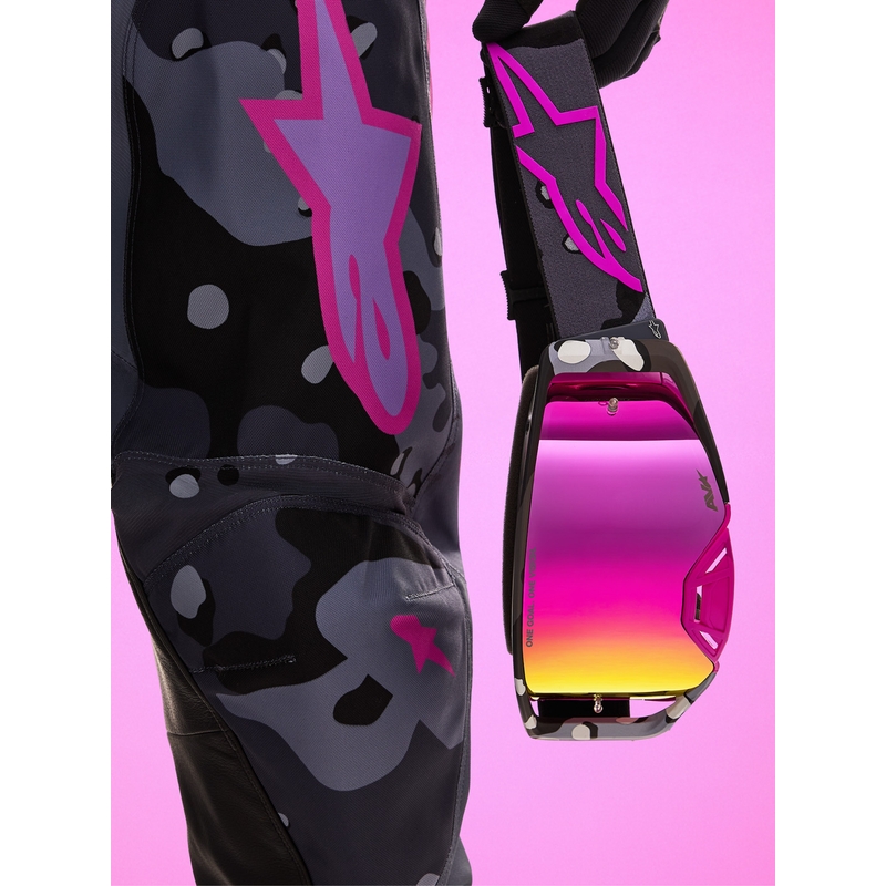 Γυαλιά motocross Alpinestars Supertech Lone μωβ παραλλαγής με ροζ πλεξιγκλάς καθρέφτη