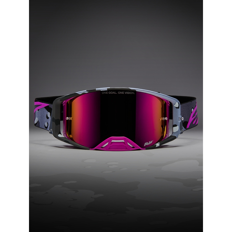 Γυαλιά motocross Alpinestars Supertech Lone μωβ παραλλαγής με ροζ πλεξιγκλάς καθρέφτη