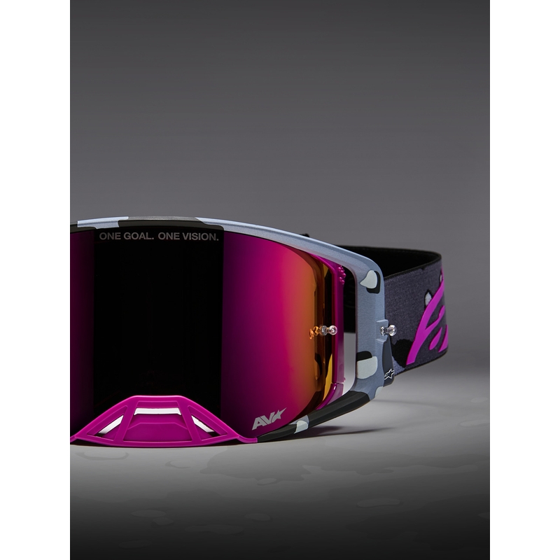 Γυαλιά motocross Alpinestars Supertech Lone μωβ παραλλαγής με ροζ πλεξιγκλάς καθρέφτη
