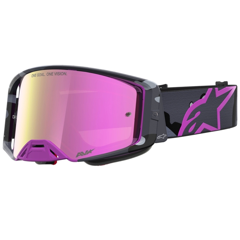 Γυαλιά motocross Alpinestars Supertech Lone μωβ παραλλαγής με ροζ πλεξιγκλάς καθρέφτη