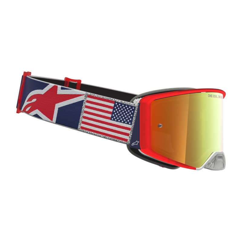 Γυαλιά motocross Alpinestars Supertech Fiftyfold μπλε-κόκκινο-λευκό με κόκκινο πλεξιγκλάς καθρέφτη
