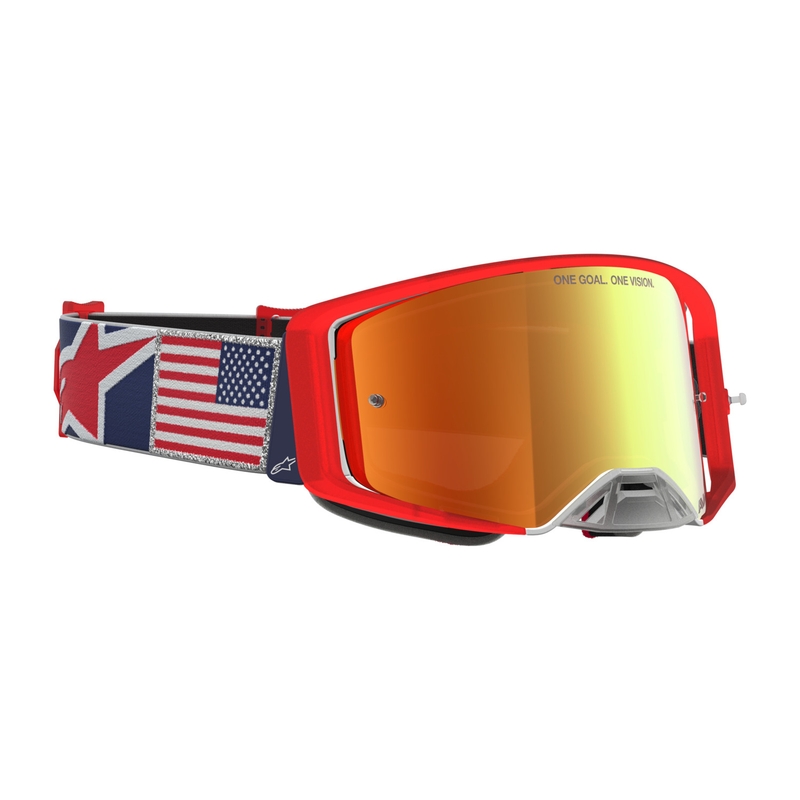 Γυαλιά motocross Alpinestars Supertech Fiftyfold μπλε-κόκκινο-λευκό με κόκκινο πλεξιγκλάς καθρέφτη