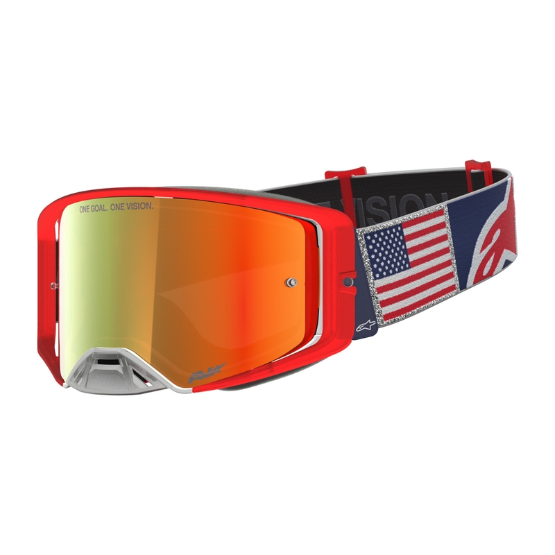 Γυαλιά motocross Alpinestars Supertech Fiftyfold μπλε-κόκκινο-λευκό με κόκκινο πλεξιγκλάς καθρέφτη