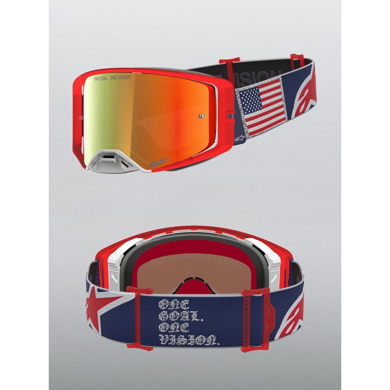 Γυαλιά motocross Alpinestars Supertech Fiftyfold μπλε-κόκκινο-λευκό με κόκκινο πλεξιγκλάς καθρέφτη