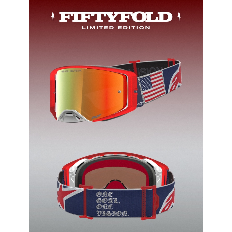 Γυαλιά motocross Alpinestars Supertech Fiftyfold μπλε-κόκκινο-λευκό με κόκκινο πλεξιγκλάς καθρέφτη