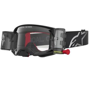 Γυαλιά motocross Alpinestars Supertech ROLL-OFF μαύρο-ασημί με διαφανές πλεξιγκλάς