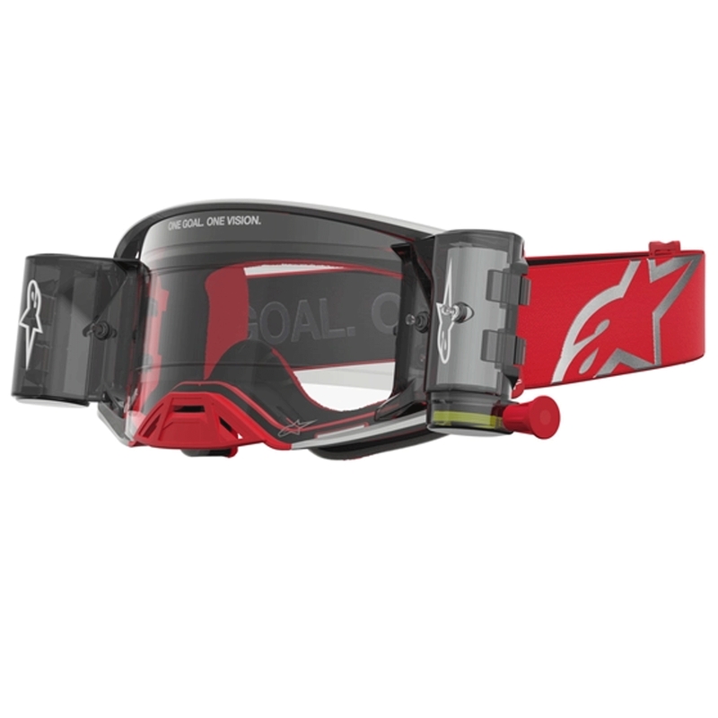 Γυαλιά motocross Alpinestars Supertech Firma σε κόκκινο-ασημί χρώμα με διάφανο πλεξιγκλάς