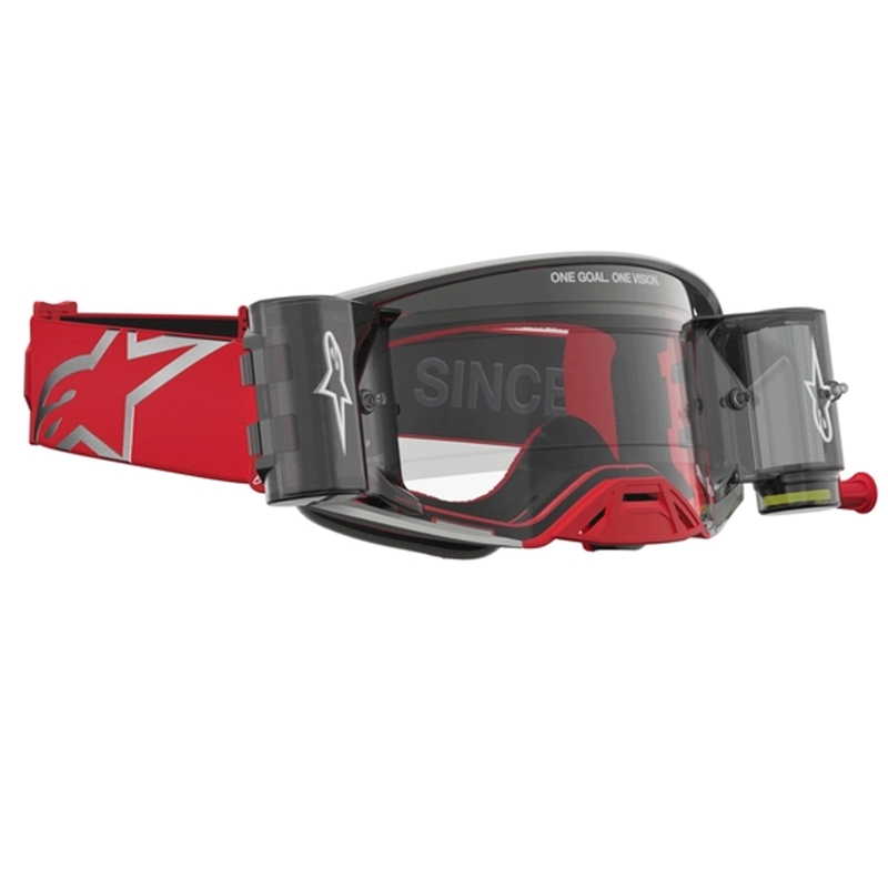 Γυαλιά motocross Alpinestars Supertech Firma σε κόκκινο-ασημί χρώμα με διάφανο πλεξιγκλάς