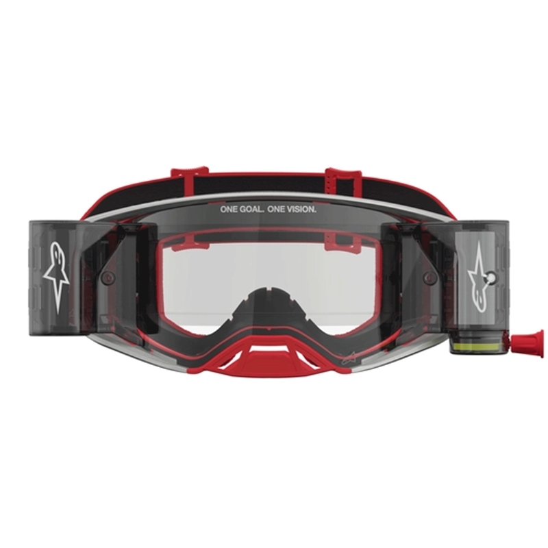 Γυαλιά motocross Alpinestars Supertech Firma σε κόκκινο-ασημί χρώμα με διάφανο πλεξιγκλάς