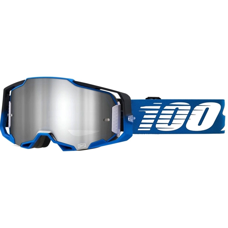 Γυαλιά Motocross 100% ARMEGA Rockchuck μαύρο-λευκό-μπλε (ασημί plexi)