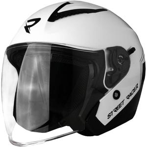 Κράνος μοτοσικλέτας ανοιχτού τύπου Street Racer Sonic γυαλιστερό λευκό-μαύρο - ποιότητας II. - II. ποιότητα