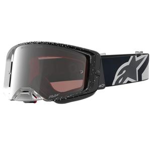 Γυαλιά motocross Alpinestars Supertech λευκά-μαύρα με καθρέφτη ασημί πλεξιγκλάς