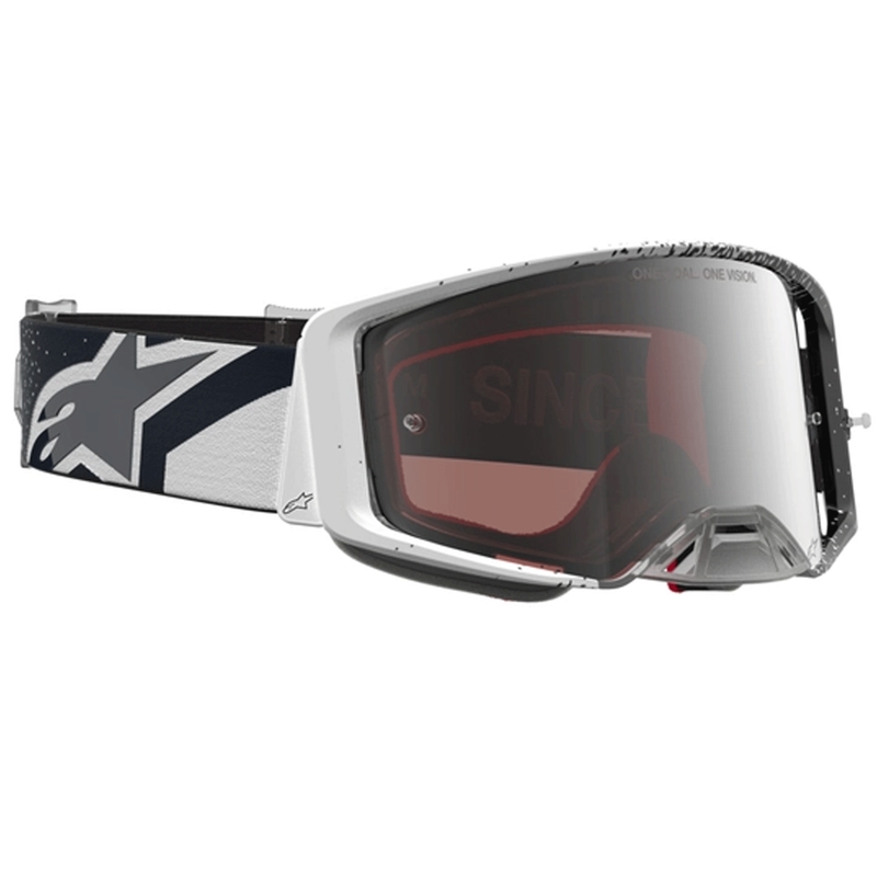 Γυαλιά motocross Alpinestars Supertech λευκά-μαύρα με καθρέφτη ασημί πλεξιγκλάς