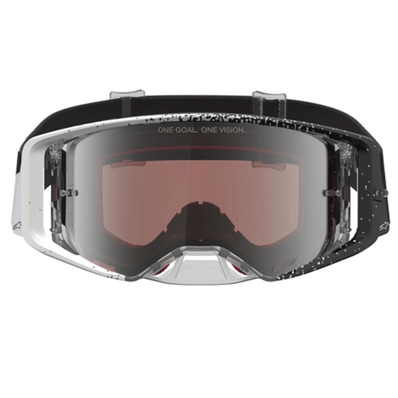 Γυαλιά motocross Alpinestars Supertech λευκά-μαύρα με καθρέφτη ασημί πλεξιγκλάς