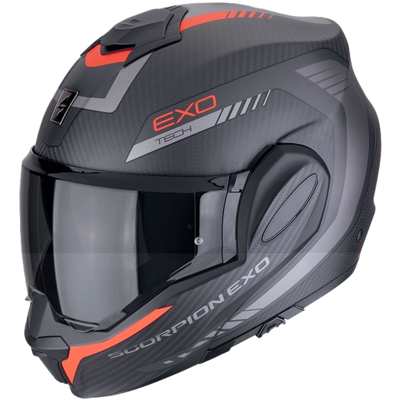 Πτυσσόμενο κράνος μοτοσικλέτας Scorpion EXO-TECH EVO CARBON COSY ματ μαύρο-κόκκινο - II. ποιότητα