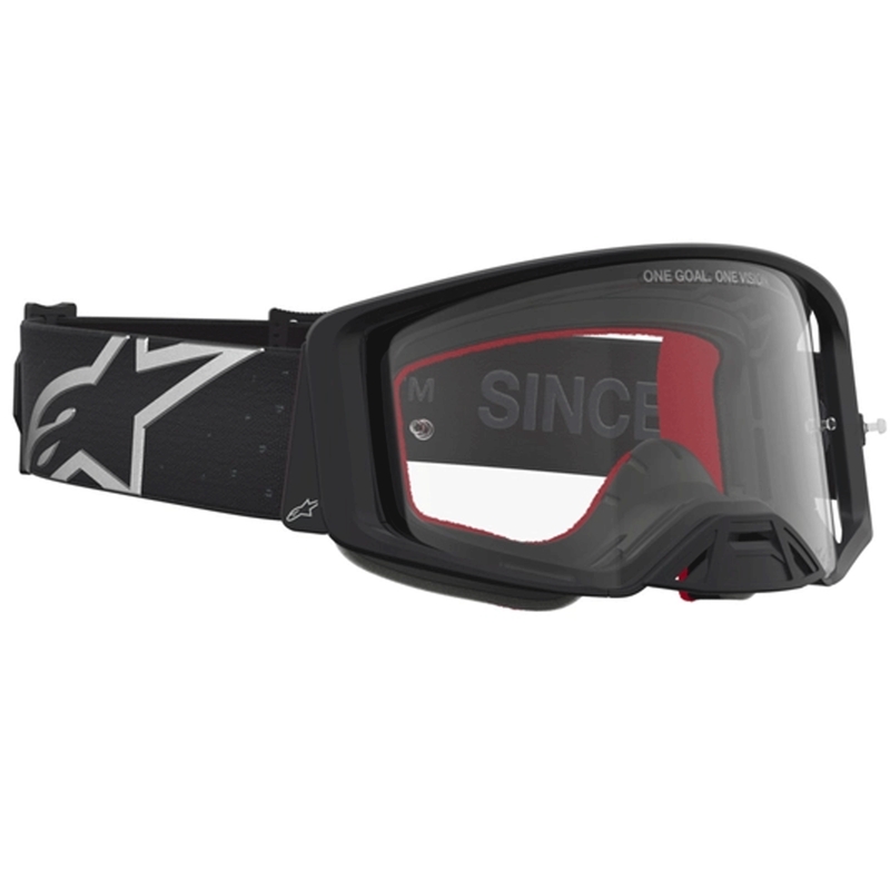 Γυαλιά motocross Alpinestars Supertech Vesta μαύρο-ασημί με διαφανές πλεξιγκλάς
