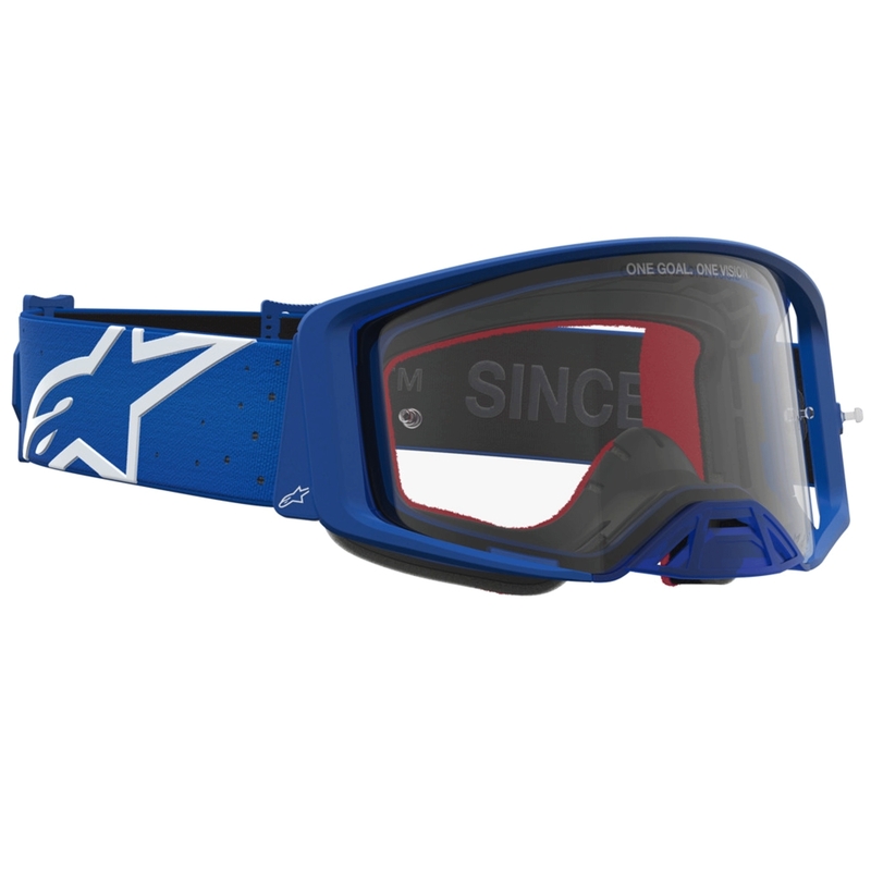 Γυαλιά motocross Alpinestars Supertech Vesta μπλε-λευκά με διαφανές πλεξιγκλάς