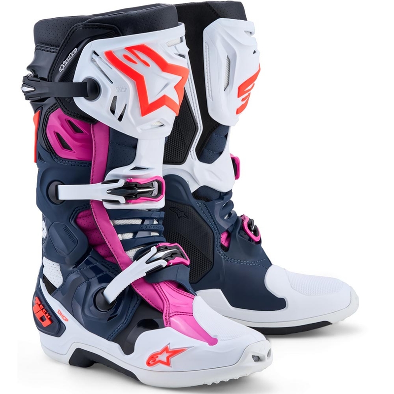 Μπότες motocross Alpinestars TECH 10 Supervented σκούρο μπλε-άσπρο-μαύρο-μωβ