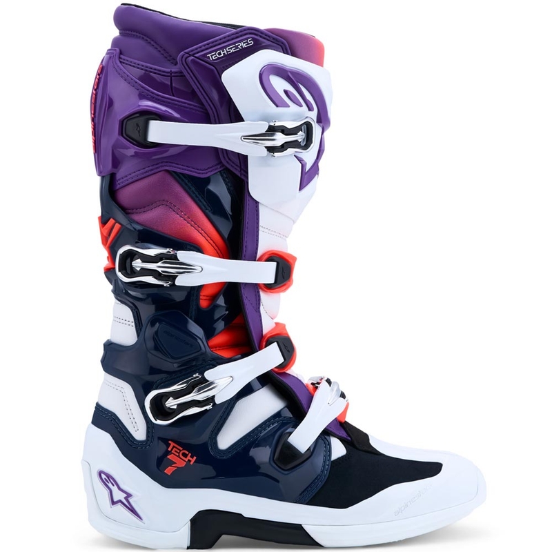 Μπότες motocross Alpinestars TECH 7 μωβ-λευκό-σκούρο μπλε-φλουορ κόκκινο