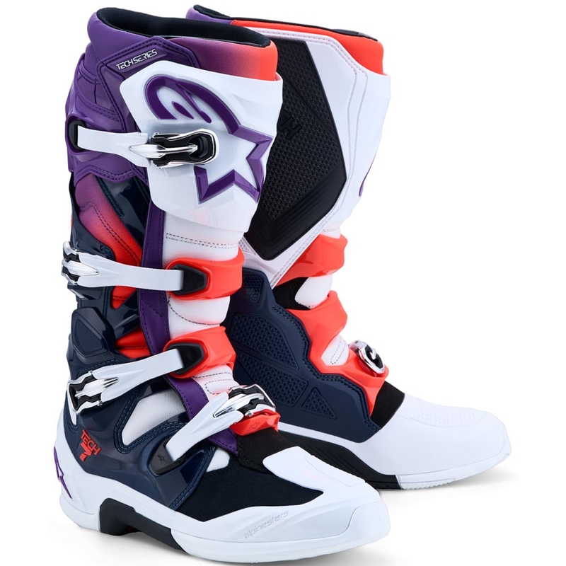 Μπότες motocross Alpinestars TECH 7 μωβ-λευκό-σκούρο μπλε-φλουορ κόκκινο