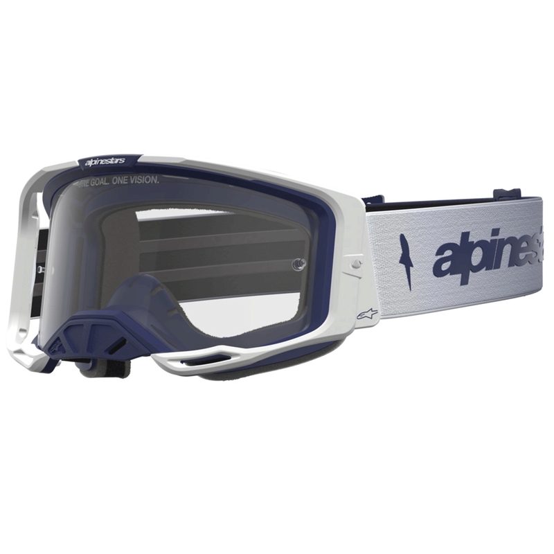 Γυαλιά motocross Alpinestars Vision 8 Amber μπλε-λευκά με διαφανές πλεξιγκλάς