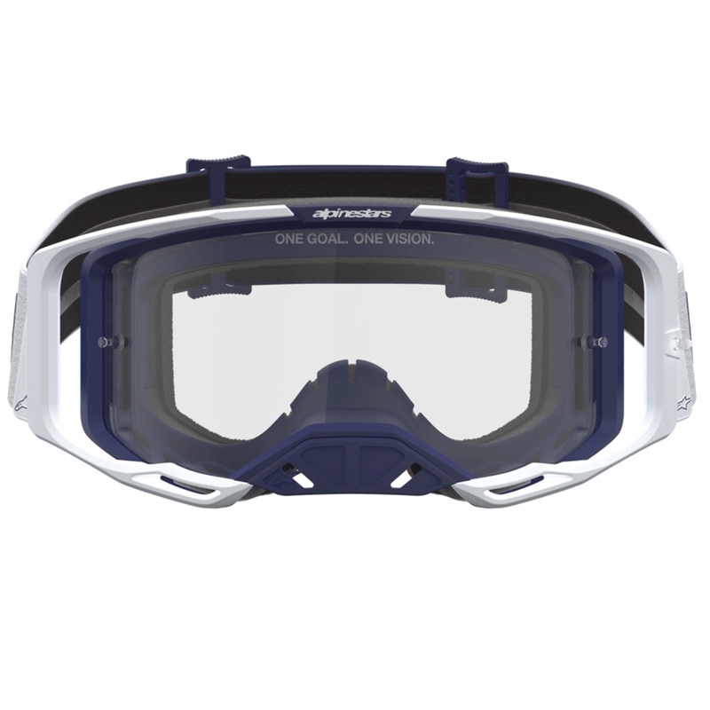Γυαλιά motocross Alpinestars Vision 8 Amber μπλε-λευκά με διαφανές πλεξιγκλάς