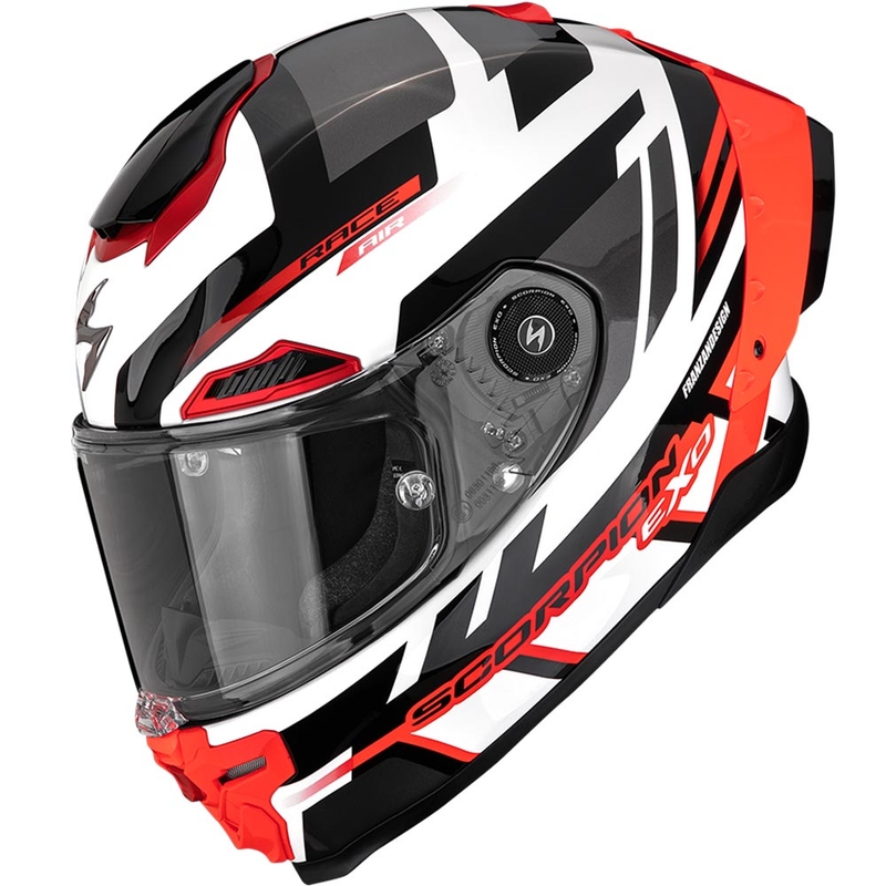 Κράνος μοτοσικλέτας Scorpion EXO-RACE Air Carbon Fury full-face λευκό-ασημί-κόκκινο