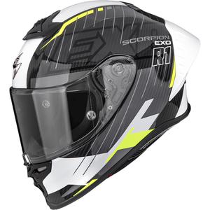 Κράνος μοτοσικλέτας Scorpion EXO-R1 EVO II Air Surge full-face, μαύρο-λευκό-φλουορ κίτρινο
