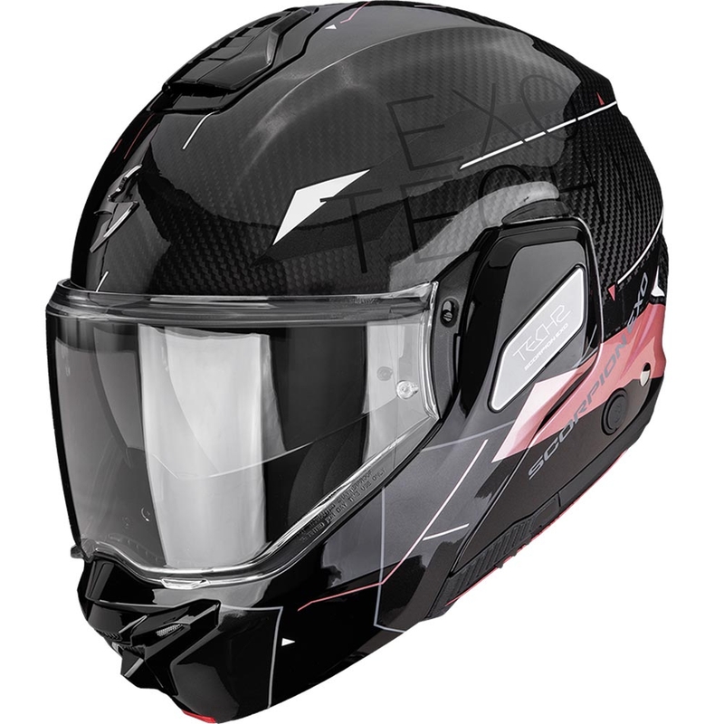 Κράνος μοτοσικλέτας Scorpion EXO-TECH II Carbon Viator αναδιπλούμενο μαύρο-ροζ