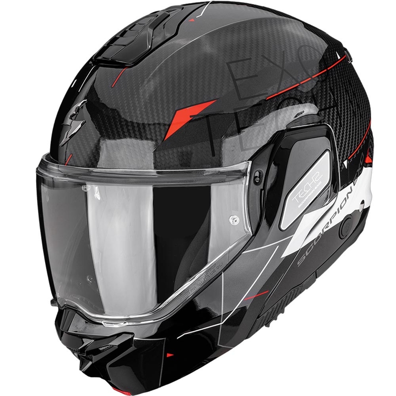 Κράνος μοτοσικλέτας Scorpion EXO-TECH II Carbon Viator αναδιπλούμενο μαύρο-άσπρο-κόκκινο