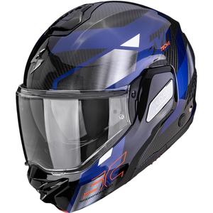 Κράνος μοτοσικλέτας Scorpion EXO-TECH II Carbon Drift αναδιπλούμενο μαύρο-ασημί-μπλε