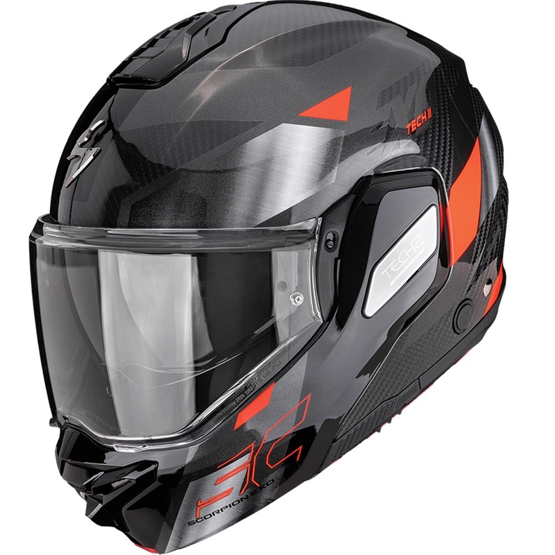 Κράνος μοτοσικλέτας Scorpion EXO-TECH II Carbon Drift αναδιπλούμενο μαύρο-ασημί-κόκκινο