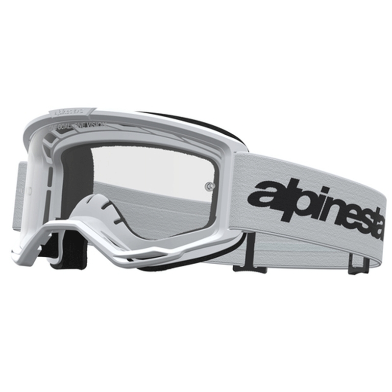 Γυαλιά motocross Alpinestars Vision 3 Wordmark λευκά-μαύρα με διαφανές πλεξιγκλάς