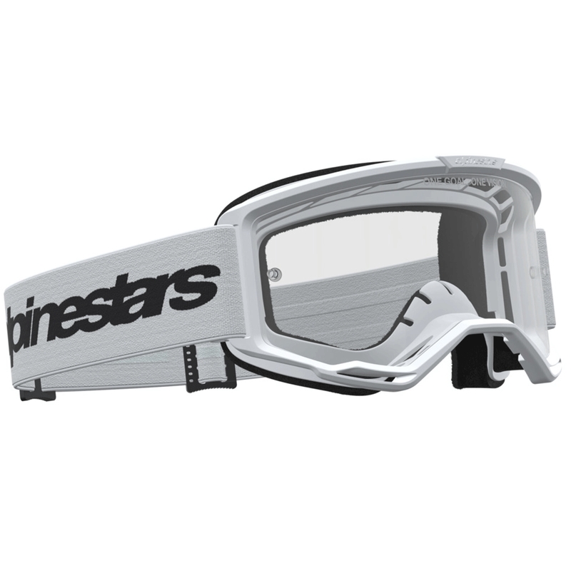Γυαλιά motocross Alpinestars Vision 3 Wordmark λευκά-μαύρα με διαφανές πλεξιγκλάς