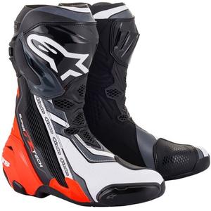 Alpinestars Supertech R μαύρο-φλούο κόκκινο-λευκό-γκρι μπότες μοτοσικλέτας