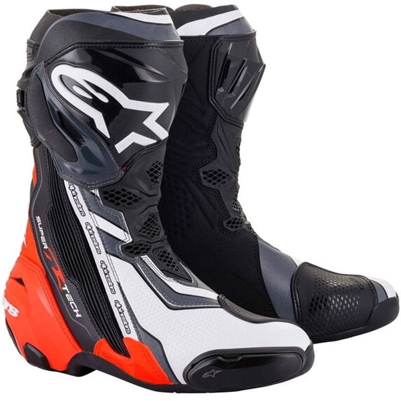 Alpinestars Supertech R μαύρο-φλούο κόκκινο-λευκό-γκρι μπότες μοτοσικλέτας