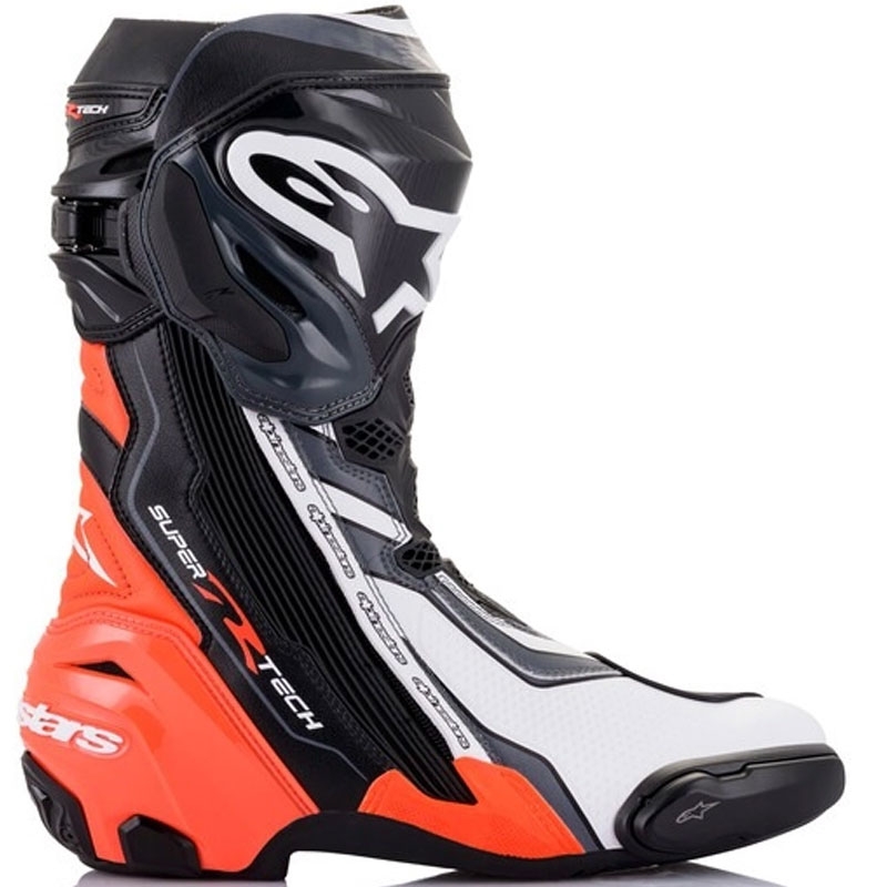 Alpinestars Supertech R μαύρο-φλούο κόκκινο-λευκό-γκρι μπότες μοτοσικλέτας