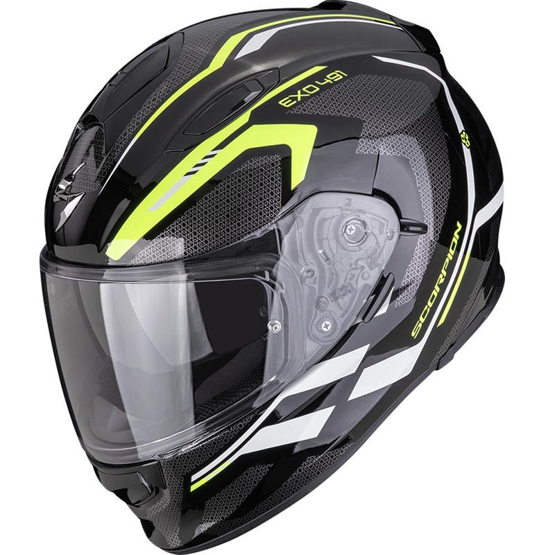 Κράνος μοτοσικλέτας Scorpion EXO-491 KRYPTA full face μαύρο-φθορίζον κίτρινο-λευκό