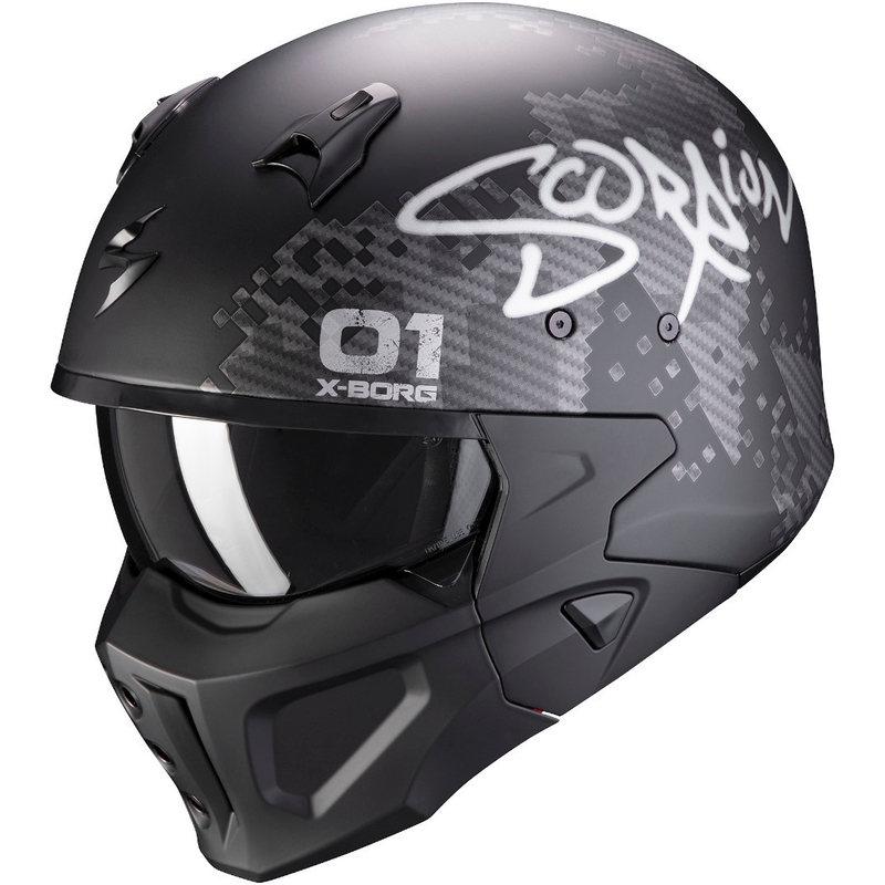 Ανοιχτό κράνος με μάσκα Scorpion COVERT-X Xborg μαύρο-ασημί