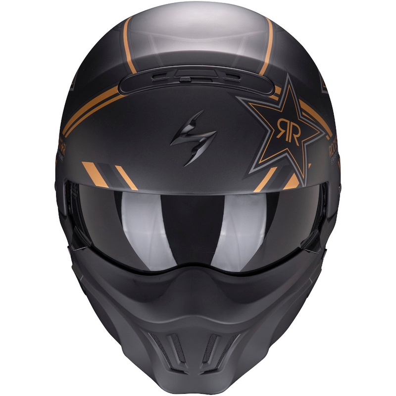 Ανοιχτό κράνος με μάσκα Scorpion EXO-COMBAT EVO Rockstar μαύρο-χρυσό